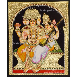 Brahma Saraswathi Tanjore Painting, Traditional Saraswathi Tanjore Painting