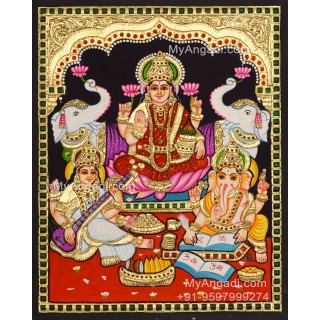  Ganesha Lakshmi Saraswathi Tanjore Painting