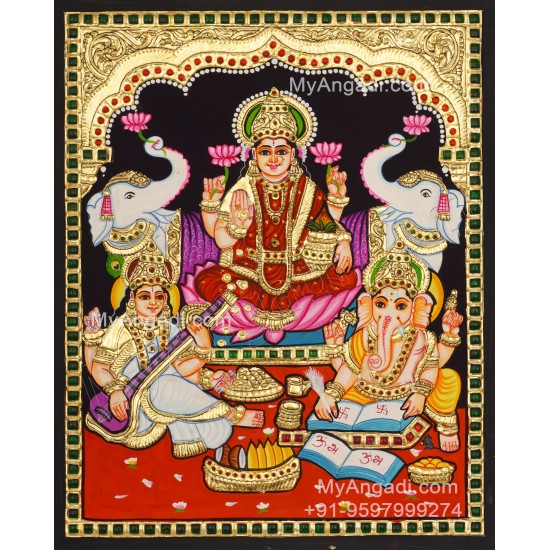  Ganesha Lakshmi Saraswathi Tanjore Painting