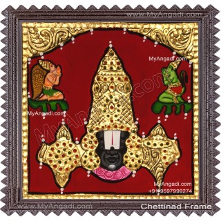 Balaji with Garudan and Hanuman Tanjore Painting