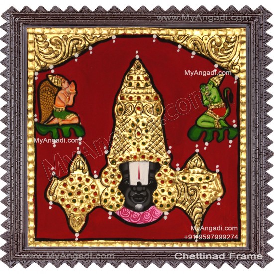 Balaji with Garudan and Hanuman Tanjore Painting