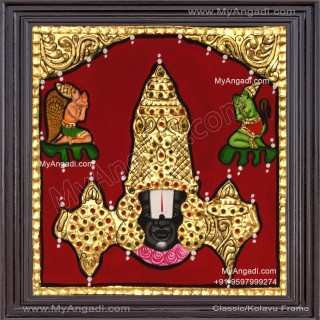 Balaji with Garudan and Hanuman Tanjore Painting