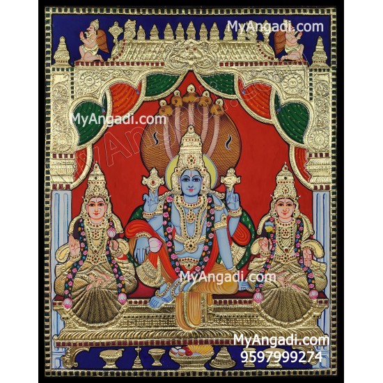 Vishnu with Sridevi Boodevi Tanjore Painting Vishnu with Sridevi Boodevi Tanjore Painting