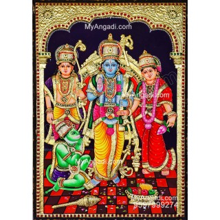 3d Ram Darbar - Ram with Sita, Hanuman, Lakshmanan Tanjore Painting