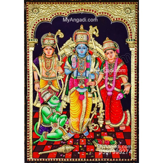 3d Ram Darbar - Ram with Sita, Hanuman, Lakshmanan Tanjore Painting 3d Ram Darbar - Ram with Sita, Hanuman, Lakshmanan Tanjore Painting