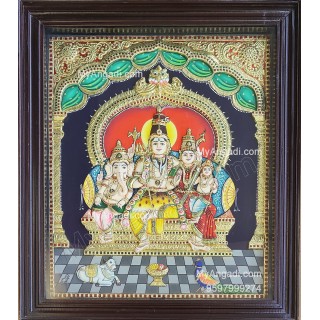 Shiva Family 3D Tanjore Painting