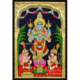 Perumal with Hanuman and Garudan Tanjore Painting