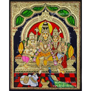 Shiva Family Paarvathi Ganesh Murugan Tanjore Painting