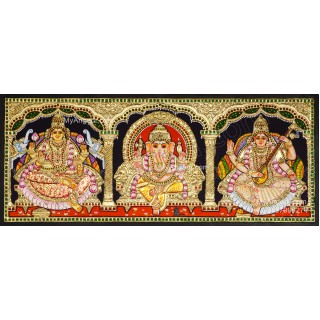 3 Panel Ganesha Lakshmi Saraswathi Tanjore Painting