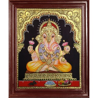 Left Trunk Ganesha Tanjore Painting