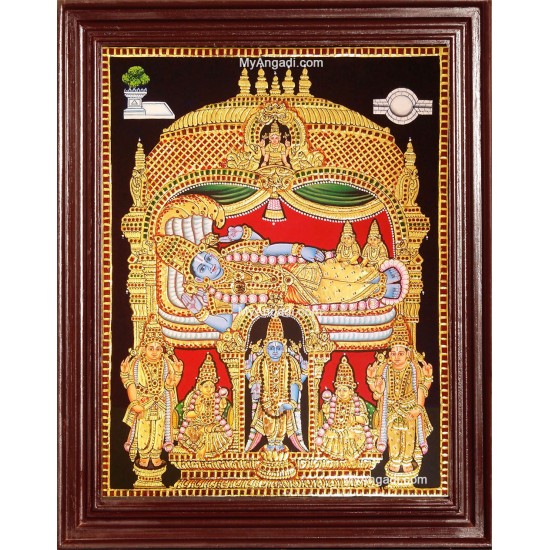 Ranganathar with Sri Devi and Bhu Devi Tanjore Painting Ranganathar with Sri Devi and Bhu Devi Tanjore Painting