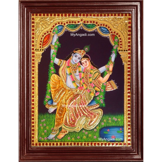 Jhula Radha Krishna Tanjore Painting, Krishna Tanjore Painting Jhula Radha Krishna Tanjore Painting, Krishna Tanjore Painting