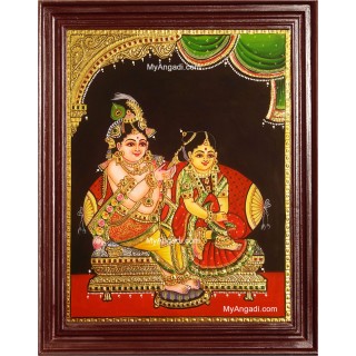 Krishna Combing Radha Hair Tanjore Painting