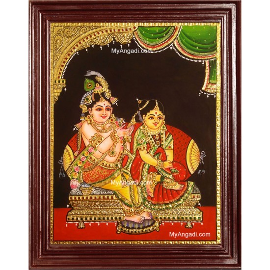 Krishna Combing Radha Hair Tanjore Painting Krishna Combing Radha Hair Tanjore Painting