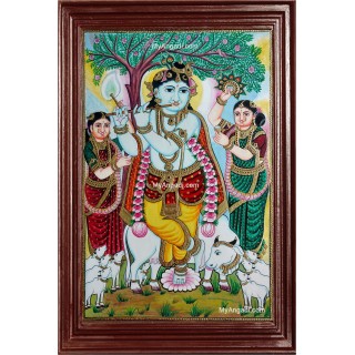 Krishna under Punnai Tree Tanjore Painting