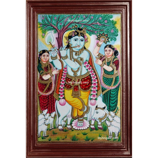 Krishna under Punnai Tree Tanjore Painting Krishna under Punnai Tree Tanjore Painting