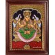 Gaja Laxmi in Green Saree Tanjore Painting