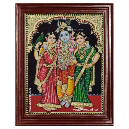 Krishna Bama Rukmani Tanjore Painting