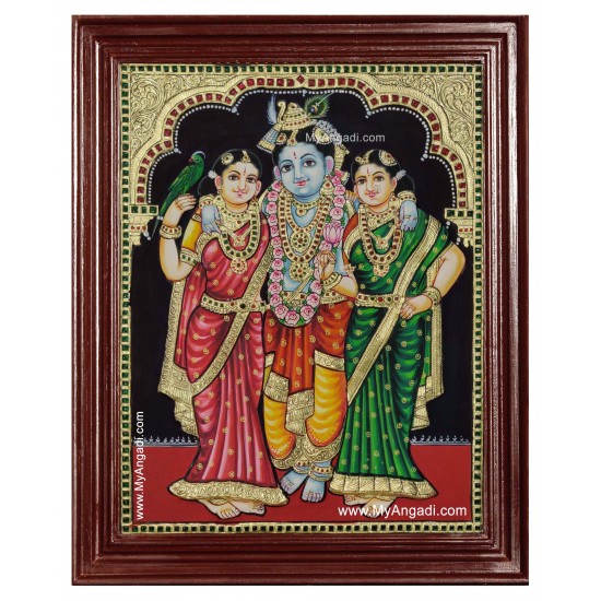 Krishna Bama Rukmani Tanjore Painting Krishna Bama Rukmani Tanjore Painting