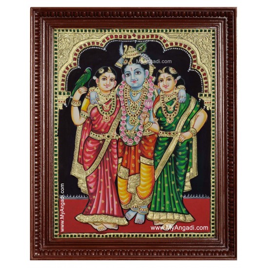 Krishna Bama Rukmani Tanjore Painting Krishna Bama Rukmani Tanjore Painting
