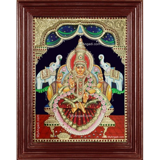 Gaja Lakshmi Semi Embossed Tanjore Painting