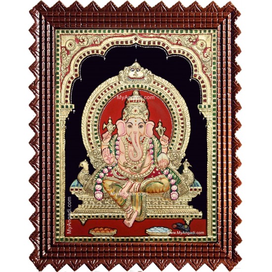 Shri Ganesh Semi Embossed Tanjore Painting Shri Ganesh Semi Embossed Tanjore Painting
