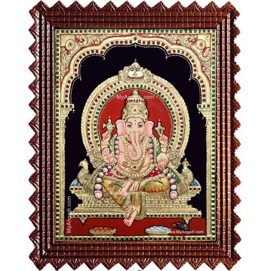 Shri Ganesh Semi Embossed Tanjore Painting