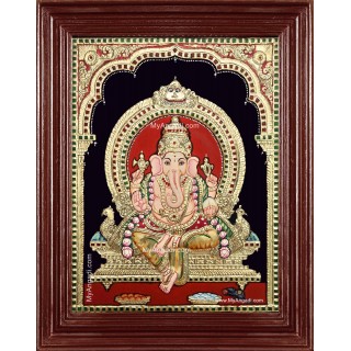 Shri Ganesh Semi Embossed Tanjore Painting