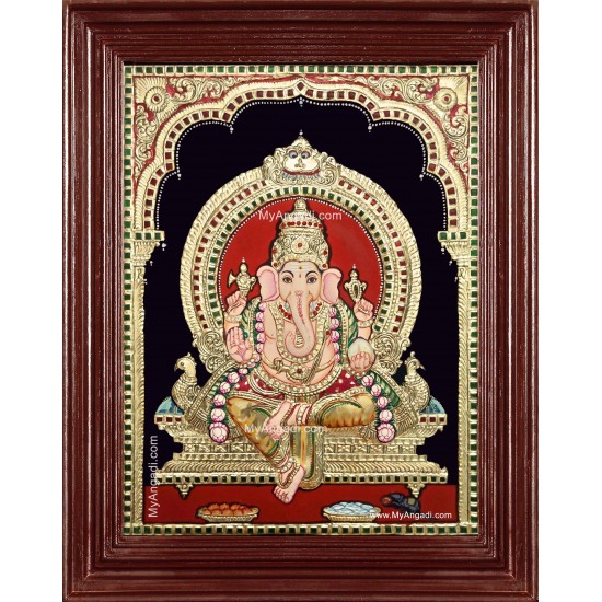 Shri Ganesh Semi Embossed Tanjore Painting Shri Ganesh Semi Embossed Tanjore Painting