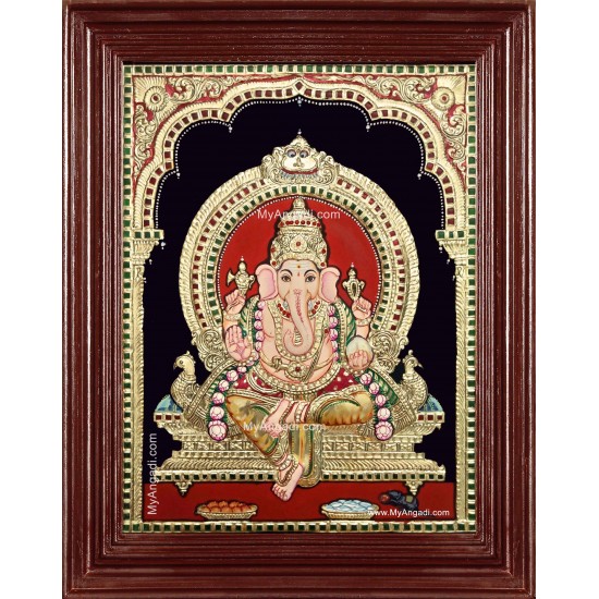 Shri Ganesh Semi Embossed Tanjore Painting