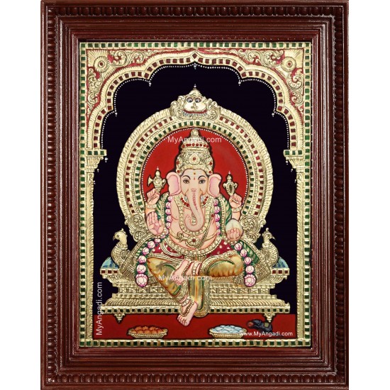 Shri Ganesh Semi Embossed Tanjore Painting