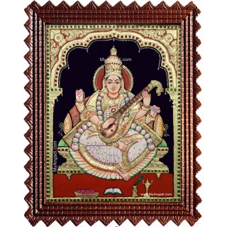 Saraswathi Devi Semi Embossed Tanjore Painting