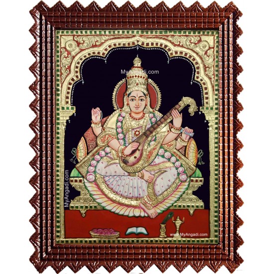 Saraswathi Devi Semi Embossed Tanjore Painting Saraswathi Devi Semi Embossed Tanjore Painting