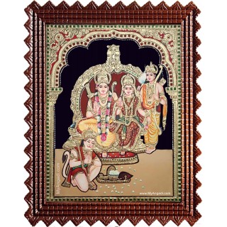 Shri Ramar Sita Devi Lakshmanan Hanuman Semi Embossed Tanjore Painting
