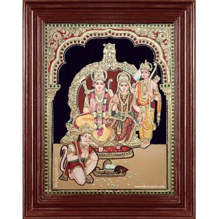 Shri Ramar Sita Devi Lakshmanan Hanuman Semi Embossed Tanjore Painting