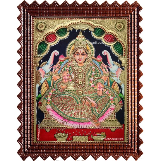 Gaja Lakshmi Semi Embossed Tanjore Painting