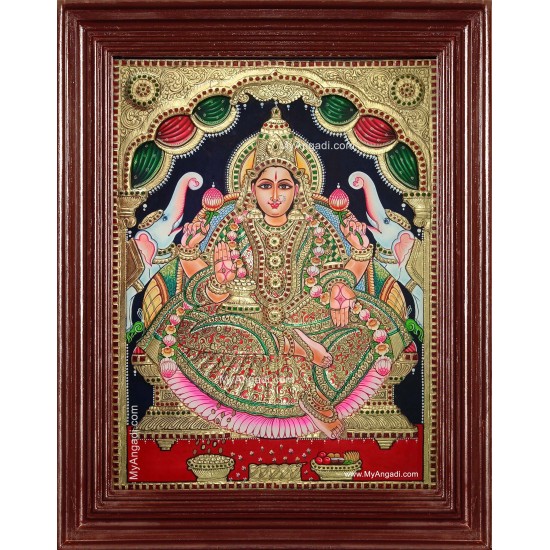 Gaja Lakshmi Semi Embossed Tanjore Painting