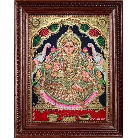 Gaja Lakshmi Semi Embossed Tanjore Painting