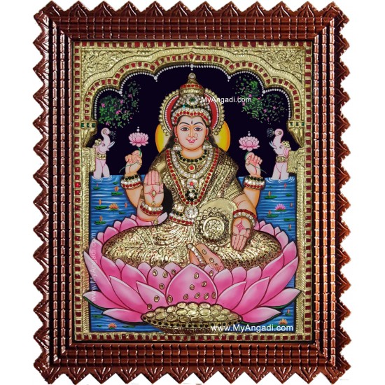 Gaja Lakshmi 3d Embossed Tanjore Painting