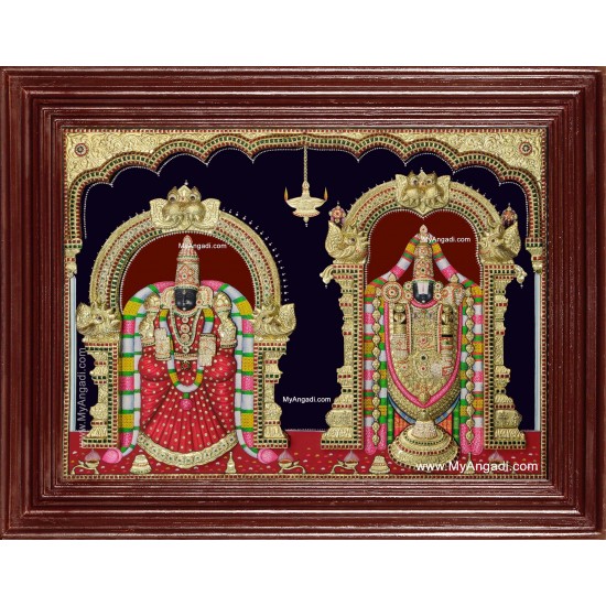 Tirupati Balaji Padmavati Lakshmi 3D Embossed Tanjore Painting, Tirupati Balaji  Padmavati Lakshmi 3D Tanjore Paintings Online, Buy Tirupati Balaji  Padmavati Lakshmi 3D Embossed Tanjore Painting