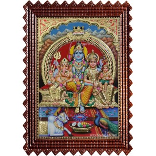 Shiva Parvathi Ganesha Murugan 3d Embossed Tanjore Painting