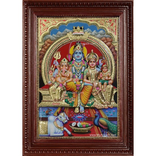 Shiva Parvathi Ganesha Murugan 3d Embossed Tanjore Painting