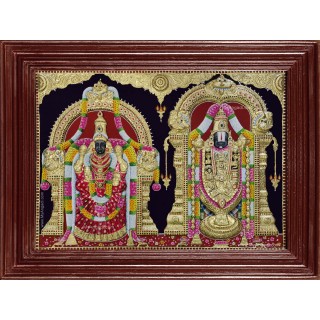 Thirupathi Balaji Perumal Alamelumanga 3d Embossed Tanjore Painting