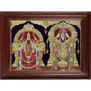 Thirupathi Balaji Perumal Alamelumanga 3d Embossed Tanjore Painting