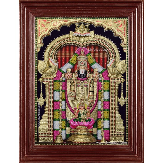 Thirupathi Balaji Perumal Lakshmi 3d Embossed Tanjore Painting