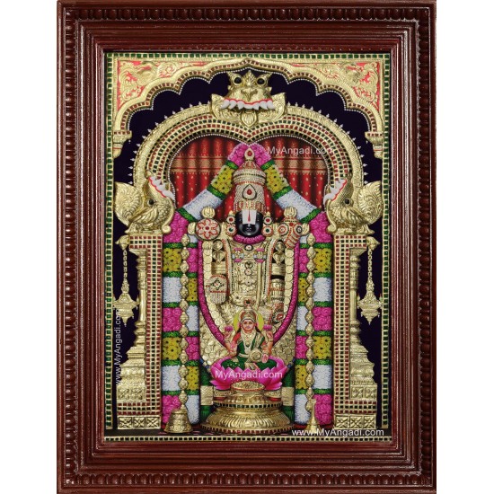 Thirupathi Balaji Perumal Lakshmi 3d Embossed Tanjore Painting