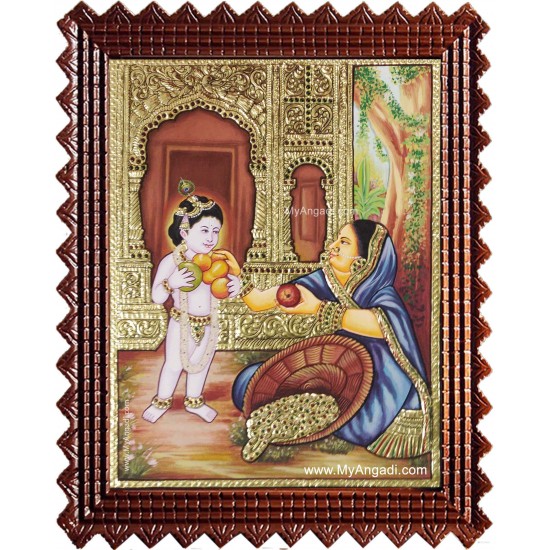 Krishna Buying Fruits Tanjore Painting Krishna Buying Fruits Tanjore Painting
