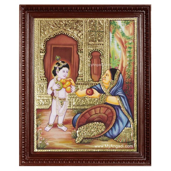 Krishna Buying Fruits Tanjore Painting