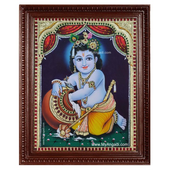 Krishna Butter Pot Tanjore Painting Krishna Butter Pot Tanjore Painting