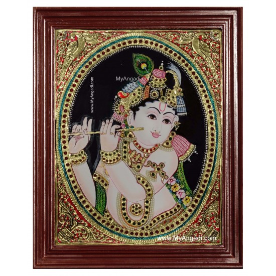 Flute Krishna Tanjore Painting